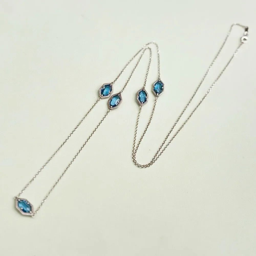 Dyadema Italy 925 Sterling Silver Rose Gold Tone Blue Crystal Station Necklace - Picture 2 of 6